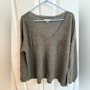 American Eagle Olive Green Waffle Knit V-neck Oversized Boho Loungewear Top XL